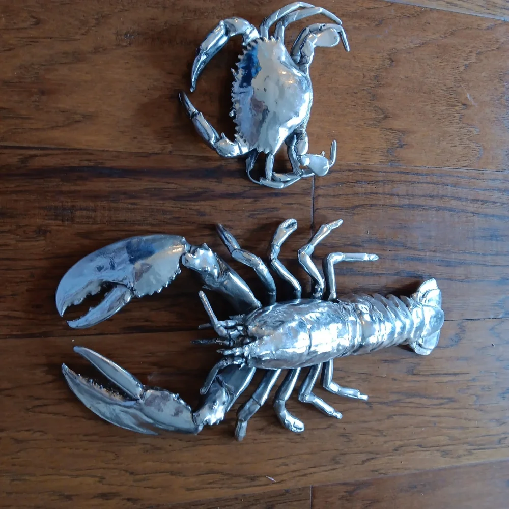 GORGEOUS Pair of Z Gallerie Metal Lobster & Crab Sculptures.